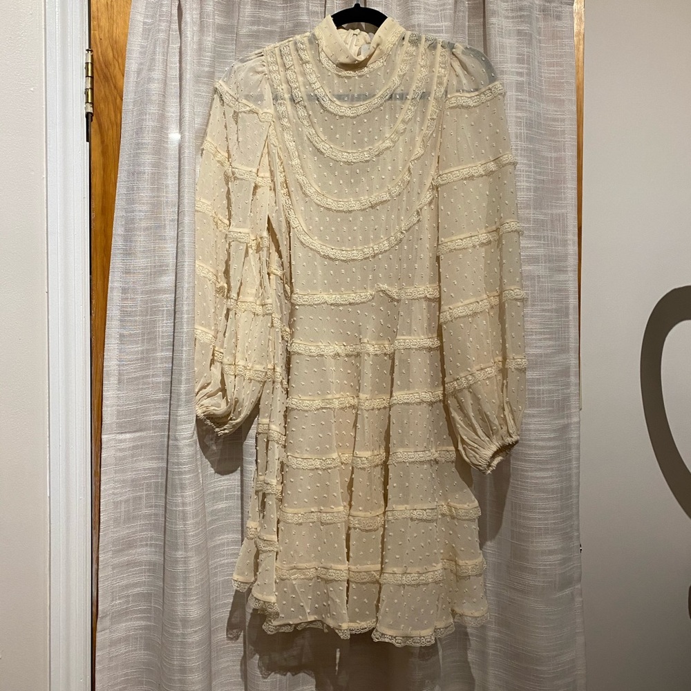 Ladybeetle Spliced Mini Dress in Buff